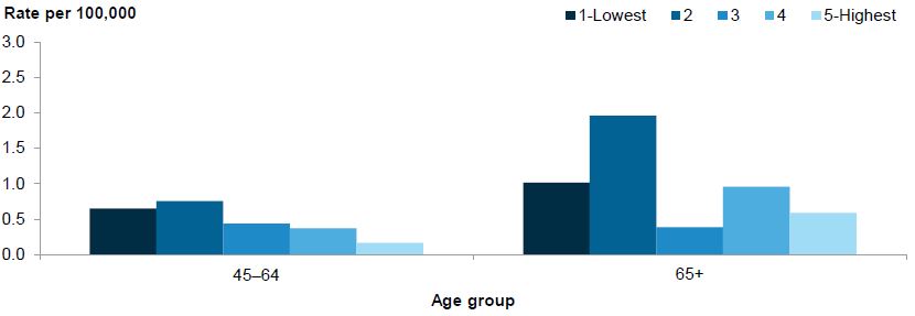 Bar chart showing rate per 100,000 for 2 age groups