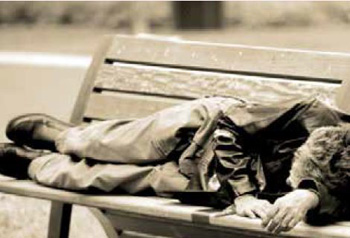 Photo of a person sleeping on a park bench