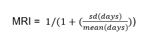 Formula for calculating the regularity of care received by an ex-serving member based on the distribution of their visits to their GP over time.