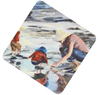 Image of a woman and a boy playing with water