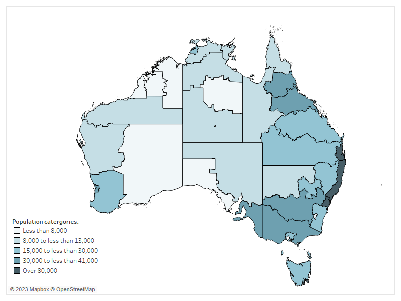 Map of Indigenous Regions coloured by size of First Nations population.