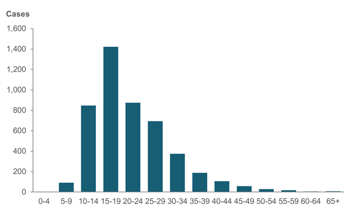 Column graph showing the age distribution of injury hospitalisations.