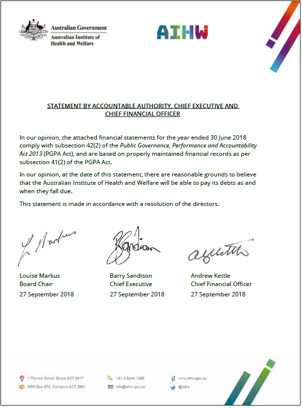 Statement by Accountable Authority, Chief Executive and Chief Financial Officer
