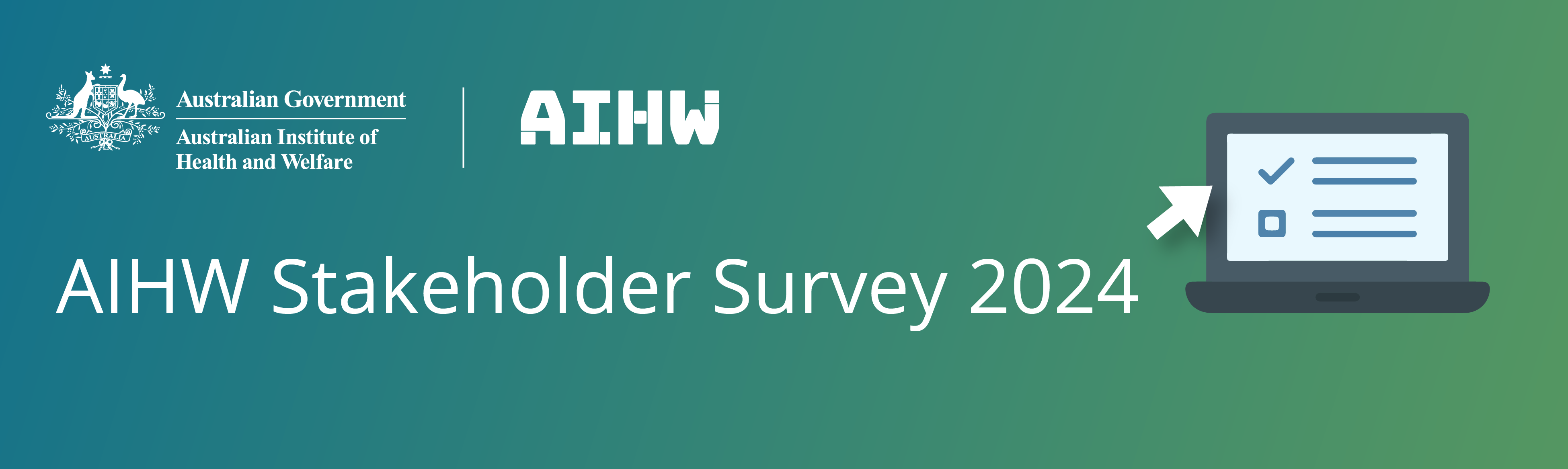 title image: AIHW Stakeholder Survey 2024. AIHW logo and animated computer screen
