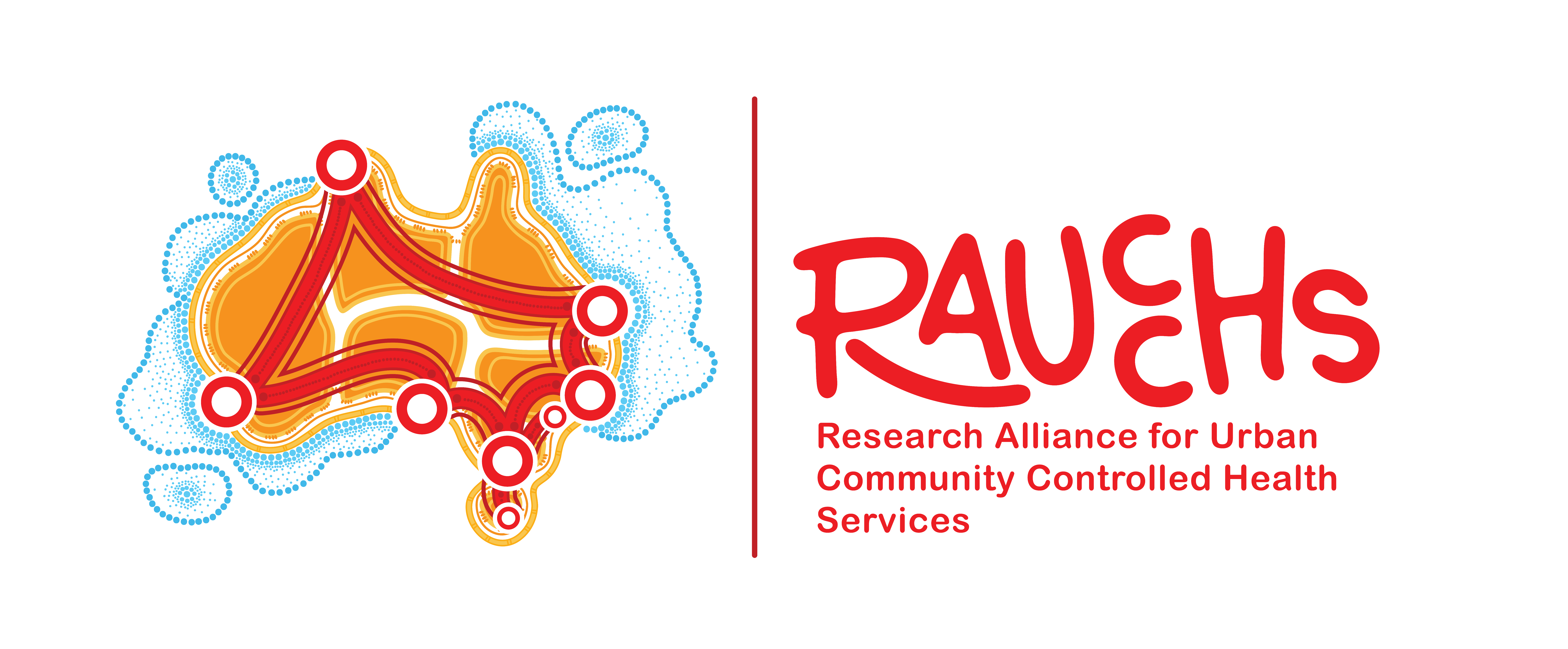 The image shows Australia with 8 points representing capital cities on the left, and the Research Alliance for Urban Community Controlled Health Services logo on the right.