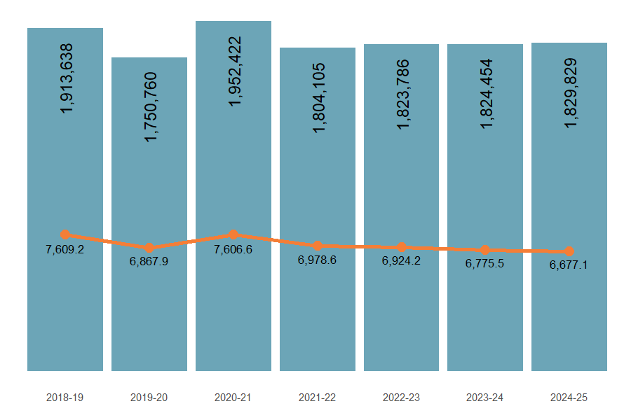 Figure 1 shows numbers and crude of injury ED presentations from 2018–19 to 2024–25.