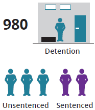 This icon shows 980 young people were in detention on an average night, and 3 in 5 (60%25) of these were unsentenced.